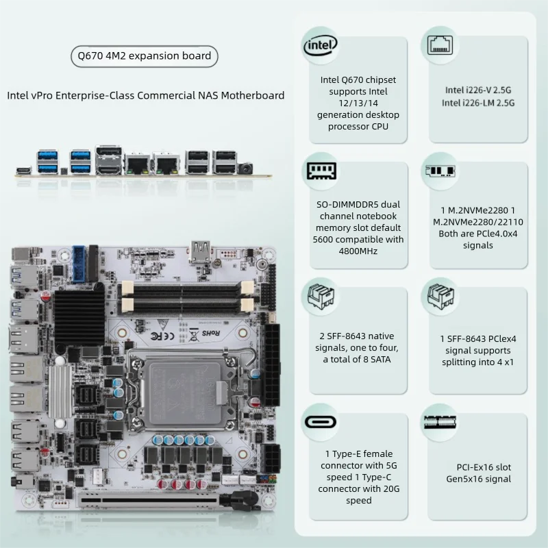 Версия обновления материнской платы Q670-8Bay NAS Mini ITX, LGA1700 поддерживает процессоры поколения Intel 12-14