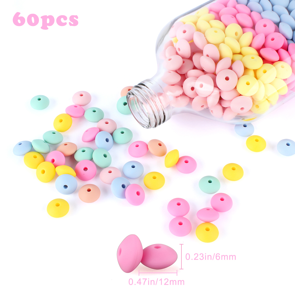50 Uds. De cuentas de silicona de lentejas de 12mm, Perle para dentición, bricolaje, grado alimenticio, Ábaco de silicona para bebé, cuentas para mordedor, collar de dentición, juguete de lactancia