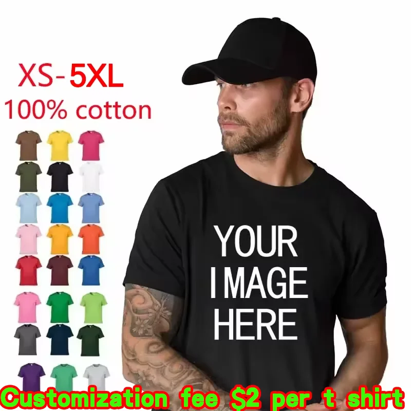Camiseta suave con cuello redondo de manga corta de algodón 100% con estampado gratis, camisetas para hombre, camiseta personalizada con su diseño impreso, camiseta Unisex