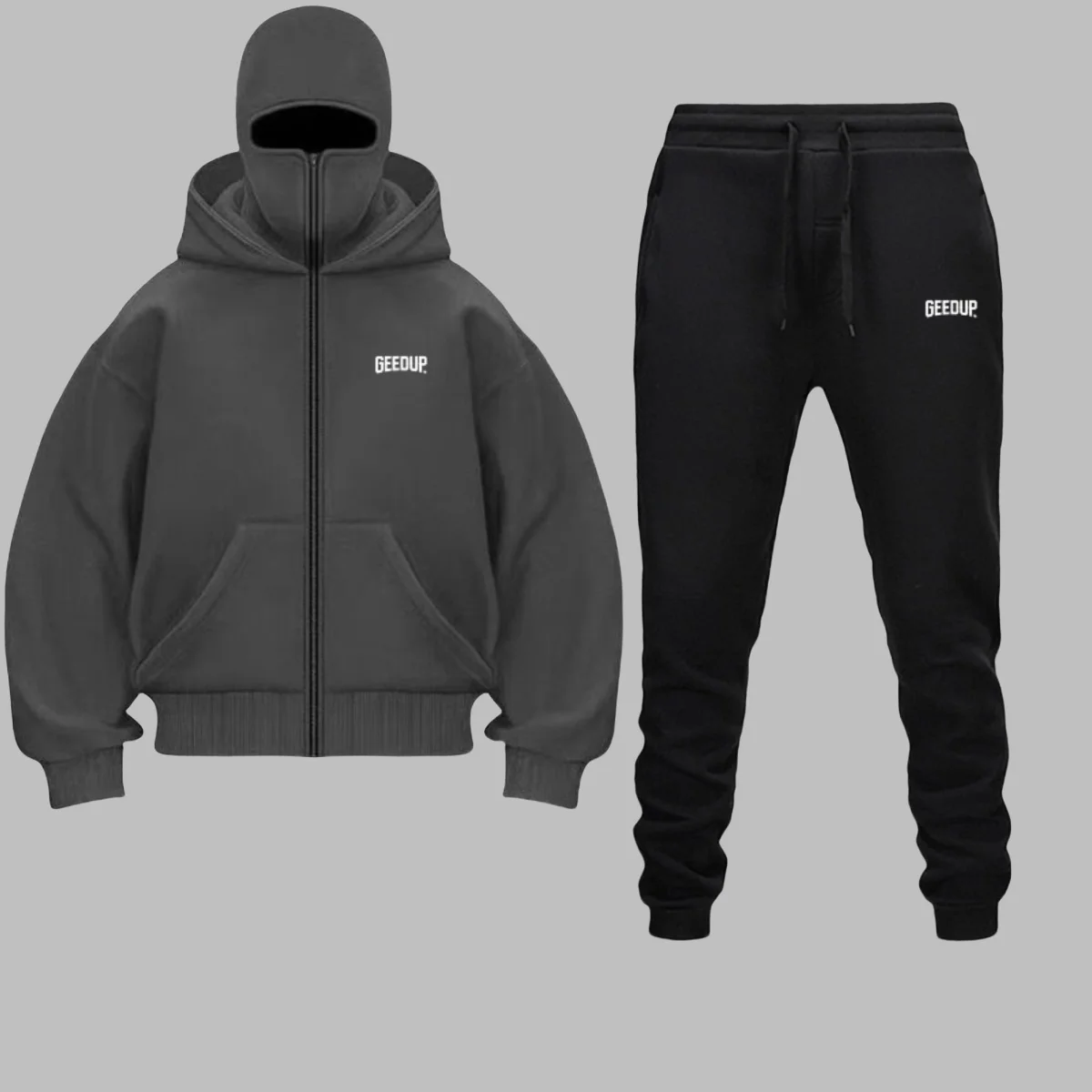 2025 automne hiver hommes sweat à capuche zippé ensemble-Balakrava rue mode coupe-vent Ninja lettre conception deux pièces ensemble