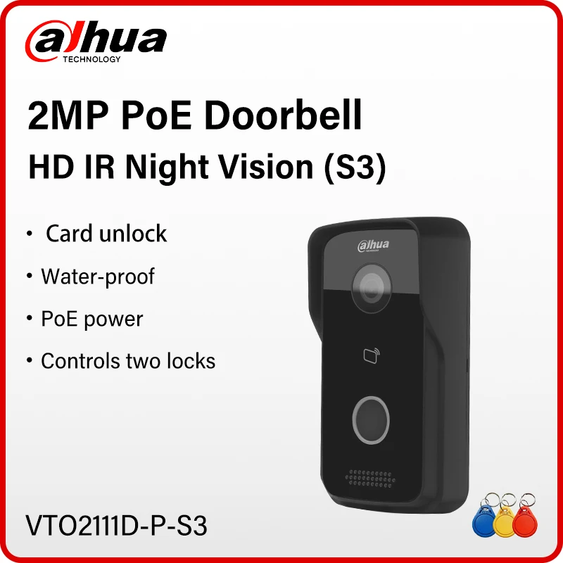 Dahua 2mp VTO2111D-P-S3 poe campainha completo digital vídeo porteiro app bidirecional conversa ip villa estação de porta com controle de bloqueio RS-485