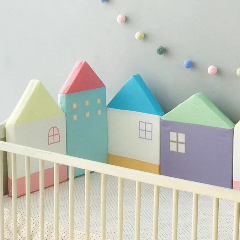 Cotton Baby Bumper Crib Protector Korean 4 Piece House Shape Cot Crib Fence Soft Anti-collision Detachable Washable Bed Surround