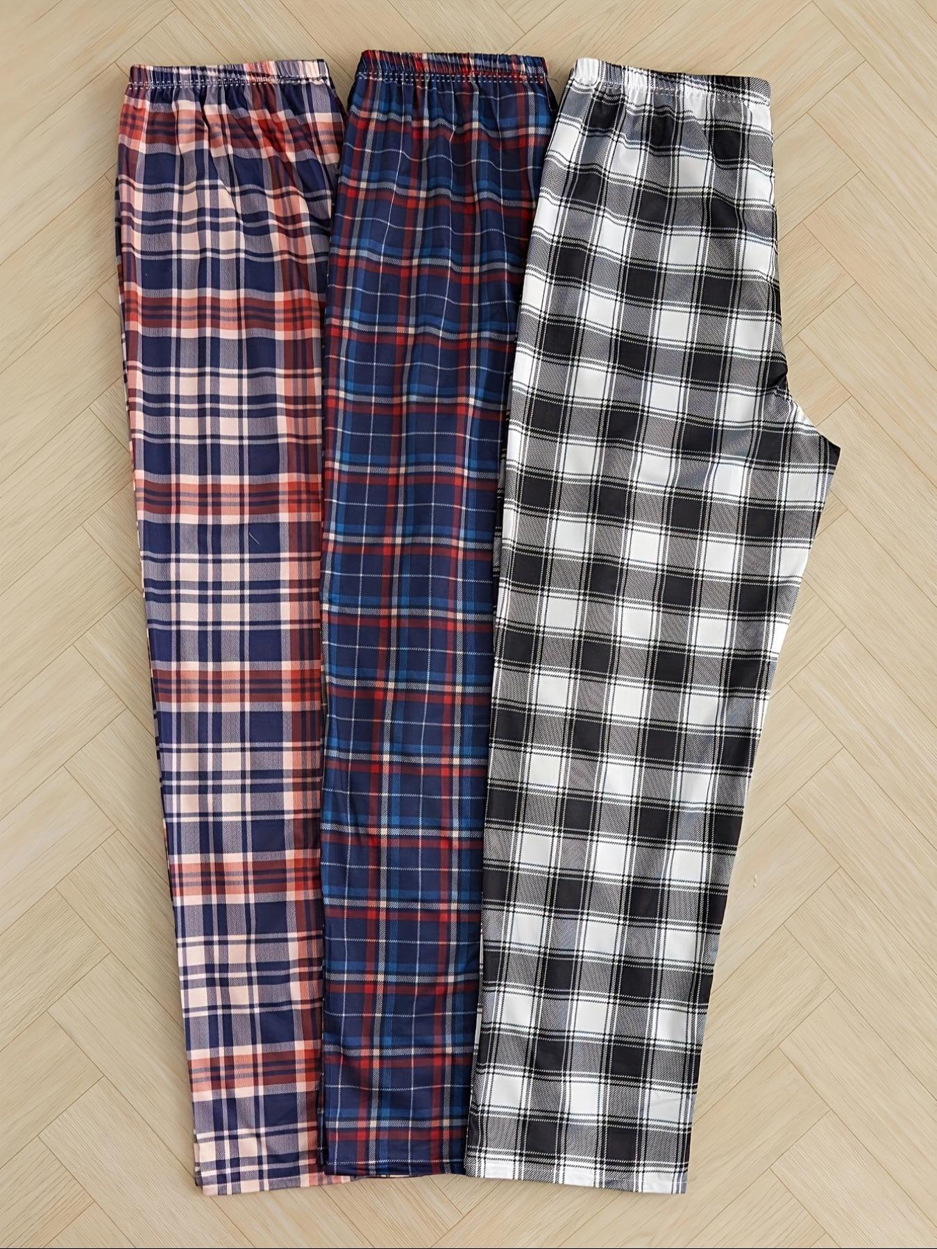 Ensemble pyjama décontracté à imprimé à carreaux (3 pièces) et pantalon de salon pour hommes – Tissu extensible toutes saisons