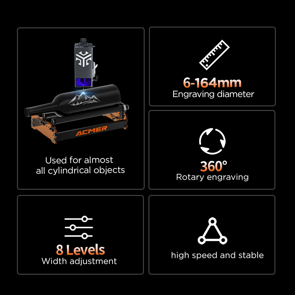 ACMER M3 Laser Rotary Roller Laser Engraver Y-axis Roller 360° Rotating Compatible with most laser engraving and cutting machine