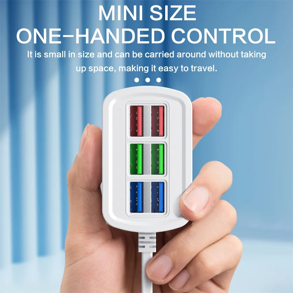 高速 USB 充電器 6 in 1 電源タップ デスクトップ充電ステーション 高速充電 1m コード USB ハブ アダプター ソケット iPhone 16 ホーム用