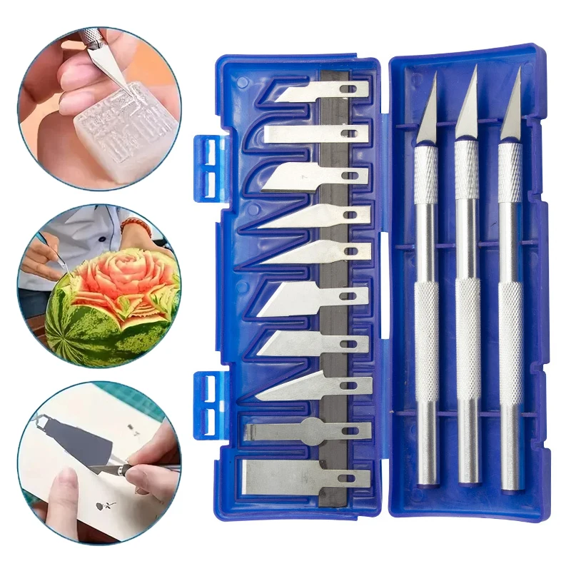 13pcs Carving Knife Craft Sculpture Paper Cutting Blade Precision Engraving Cutter Non-Slip Hand Tool DIY Art Hobby Repair Set