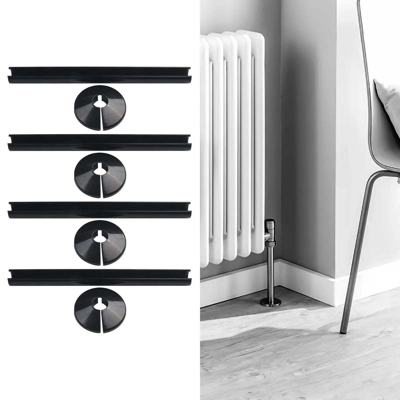 4 Set Pipes Radiator Pipe Covers Sleeve 15mm Collars Cut Fit Bathroom Chrome Black Plastic Decorative Covers Faucet Accessories