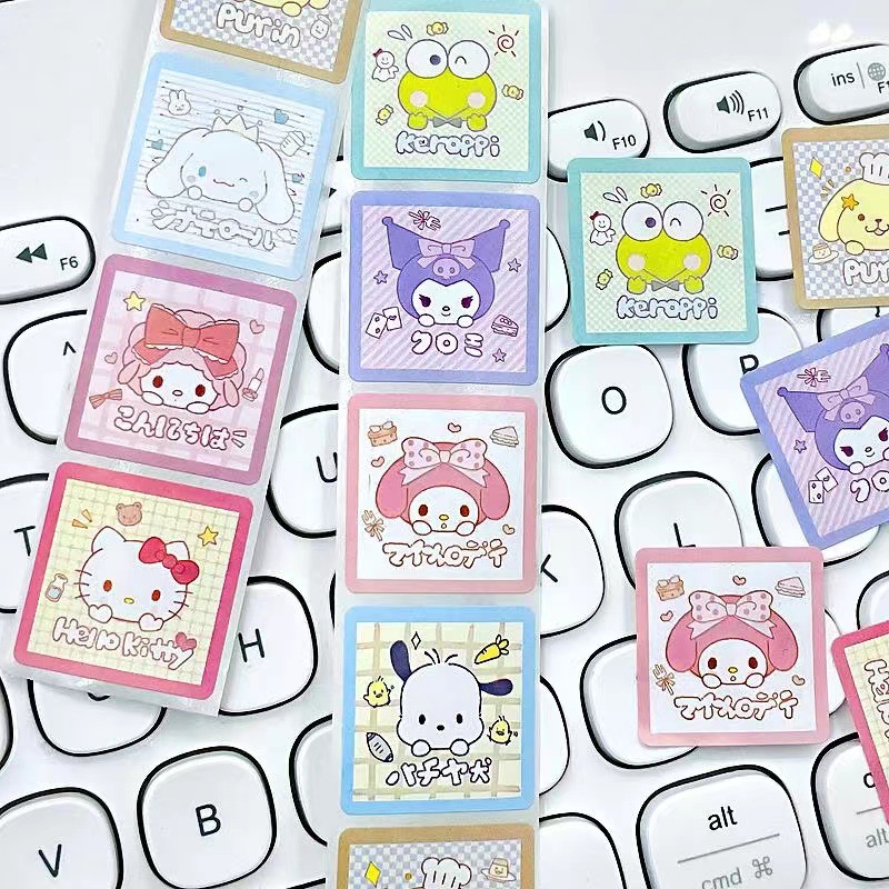500 pçs/rolo sanrio adesivo kawaii kuromi olá kitty p cinnamoroll dos desenhos animados crianças recompensa adesivos presente decoração decalques brinquedos