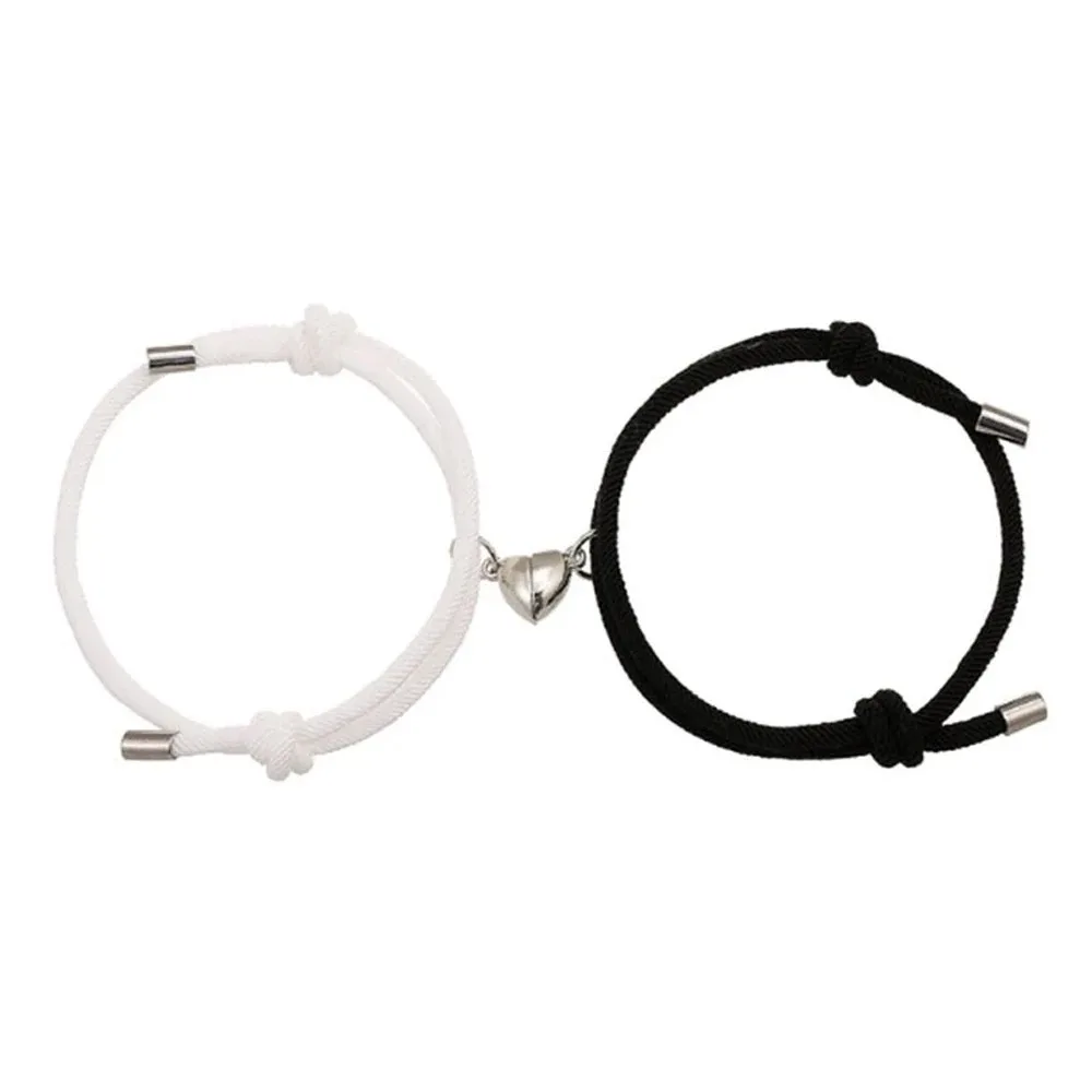 2 pezzi di colore nero bianco corda a mano amore coppia magnetica buon amico buon fratello festa studente viaggio moda elegante argento mul