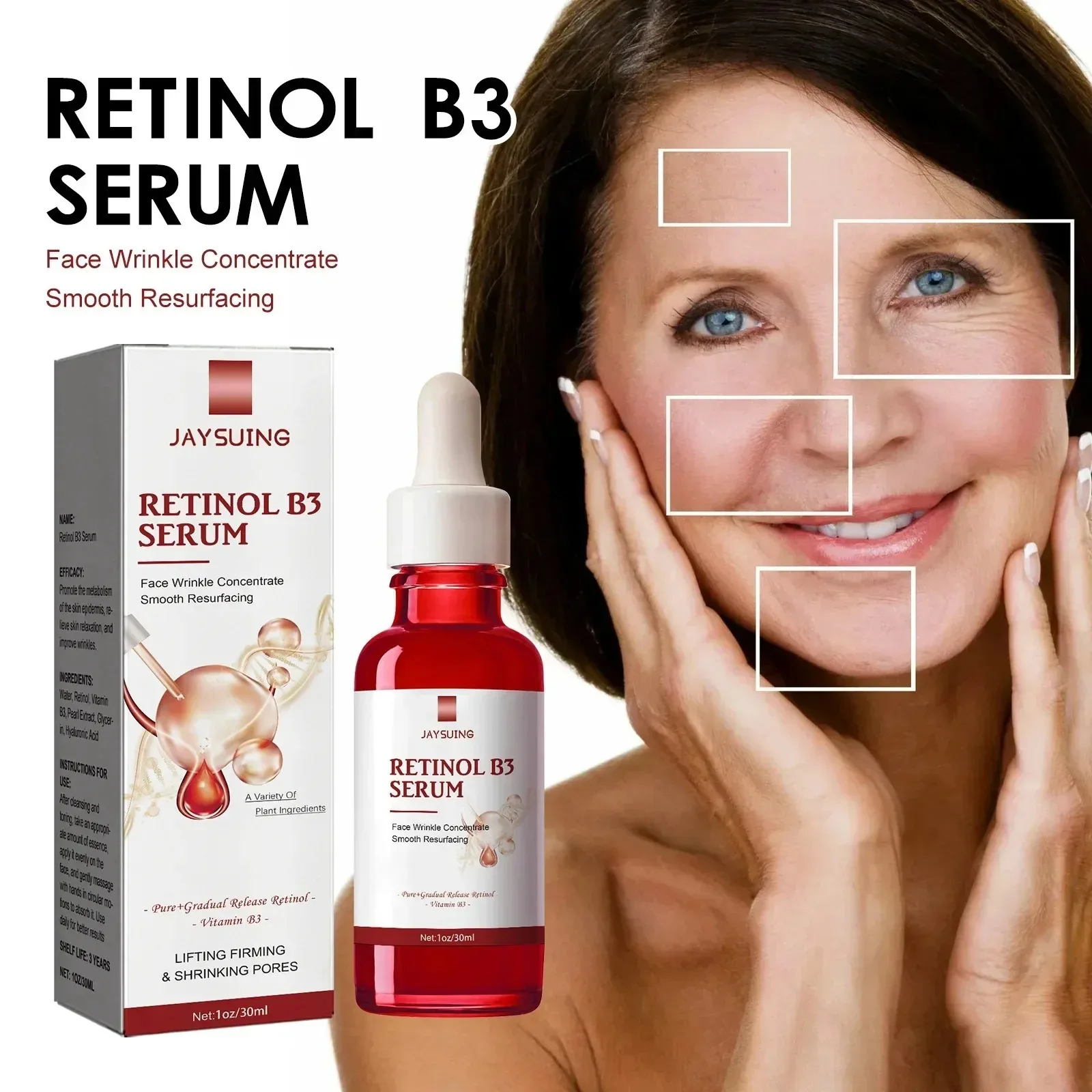 Retinol b3 essência facial hidratante profunda nutrir mais jovem desbotar linha fina levantamento firmando reparação suave apertar soro cuidados com a pele