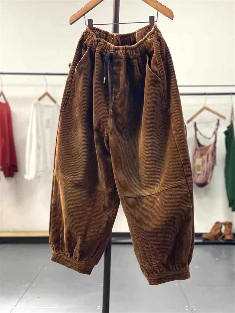 Herbst Winter Casual Cord Harem Hosen Frauen Hohe Taille Retro Lose Pumphose Weibliche Oversize Mom Hosen Baggy Jogginghose