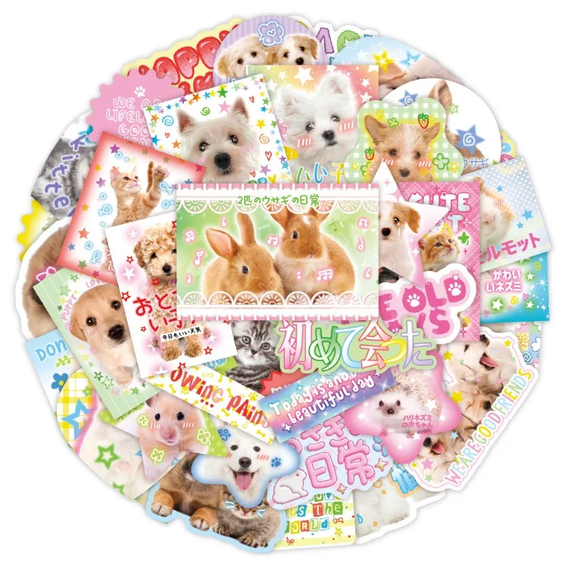 40pcs Retro Cute Cartoon Scrapbook Sticker Kawaii Puppy Kitten Bunny Journal Sticker DIY Decor Stationery Phone Shell Sticker