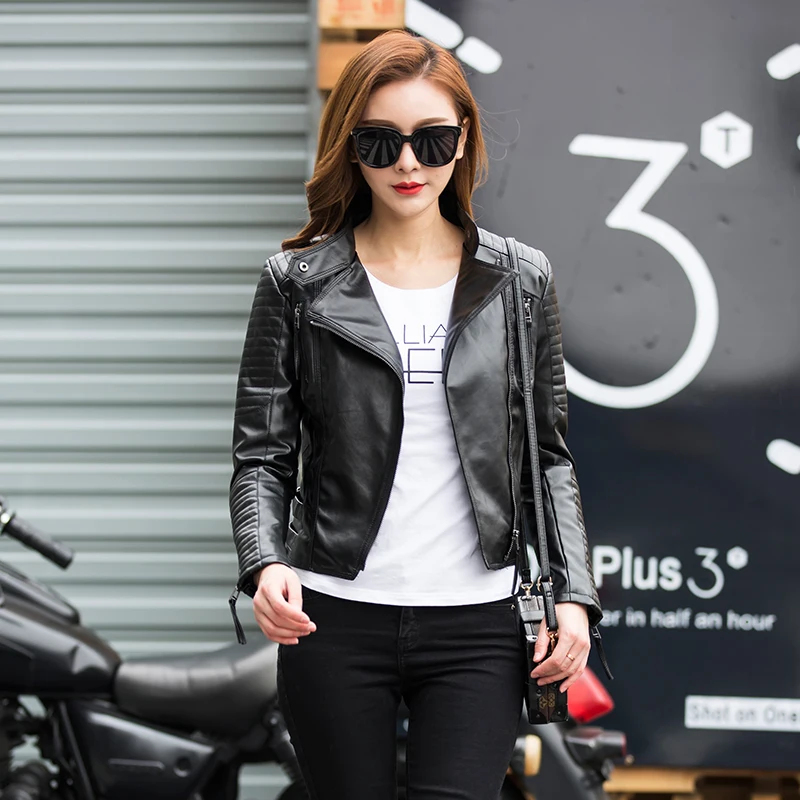 FTLZZ Nữ Cơ Bản Da Giả Áo Khoác Thu Đông Chất Liệu Da Pu Mềm Punk Áo Khoác Nữ Short Bomber Áo Da