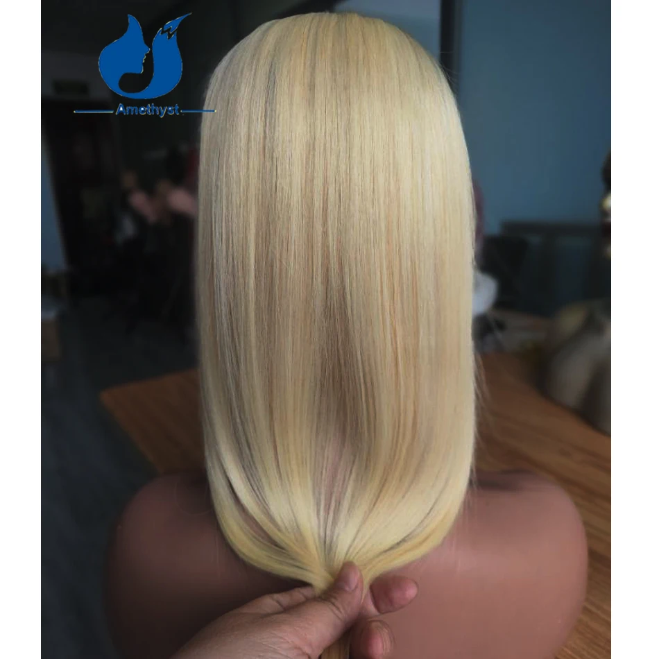 ALINDING YST-Extensions de Cheveux Naturels Vierges Remy Blond Ombré 613 pour Femme, 5x6 Pouces, Base Mono avec réinitialisation, Style Européen