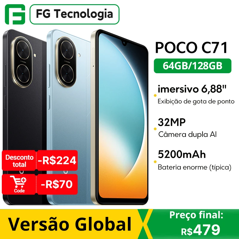 Xiaomi Smartphone POCO C71 4GB RAM 128GB ROM 6,67 display 15W 32MP 5200 mAh Battery Global version