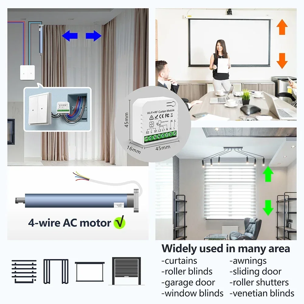 Умный переключатель Wi-Fi RF Curtain, модуль Tuya Smart Life для жалюзи на роликах, пульт дистанционного управления 5-в-1, таймер, Google Home Alexa