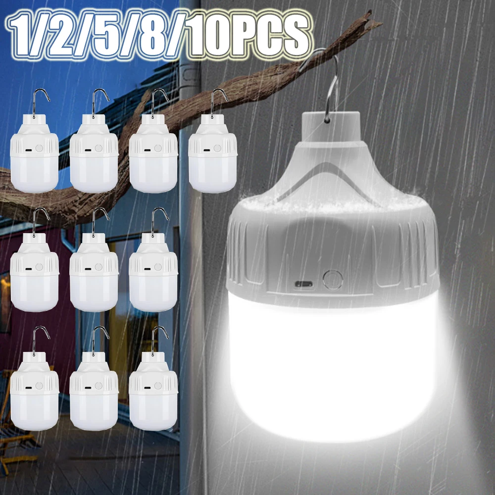 Linterna LED recargable superbrillante, luz portátil impermeable para acampar, luz de búsqueda de emergencia para senderismo al aire libre, barbacoa, 1-10 Uds.