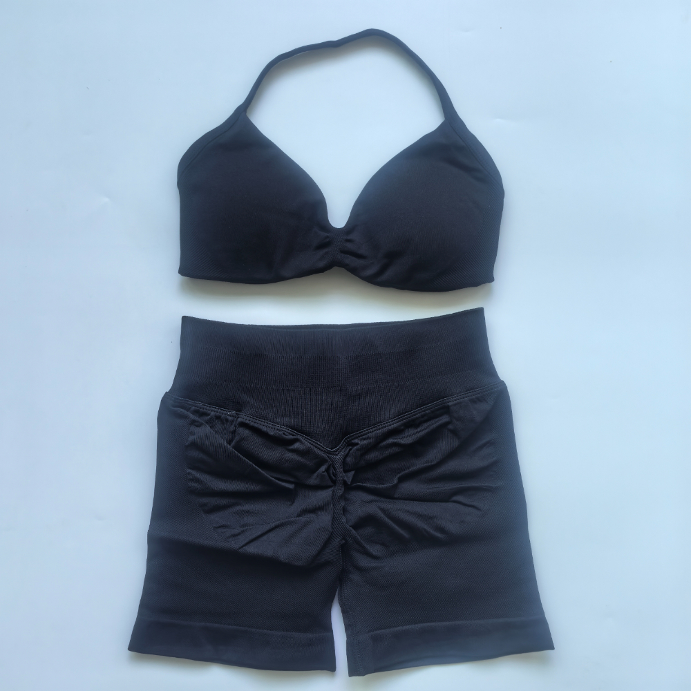 Conjunto de gimnasio de impacto para mujer, sujetador de Yoga con tiras sin costuras, Top de cintura alta, pantalones cortos de entrenamiento, traje deportivo, ropa deportiva, 2 uds.