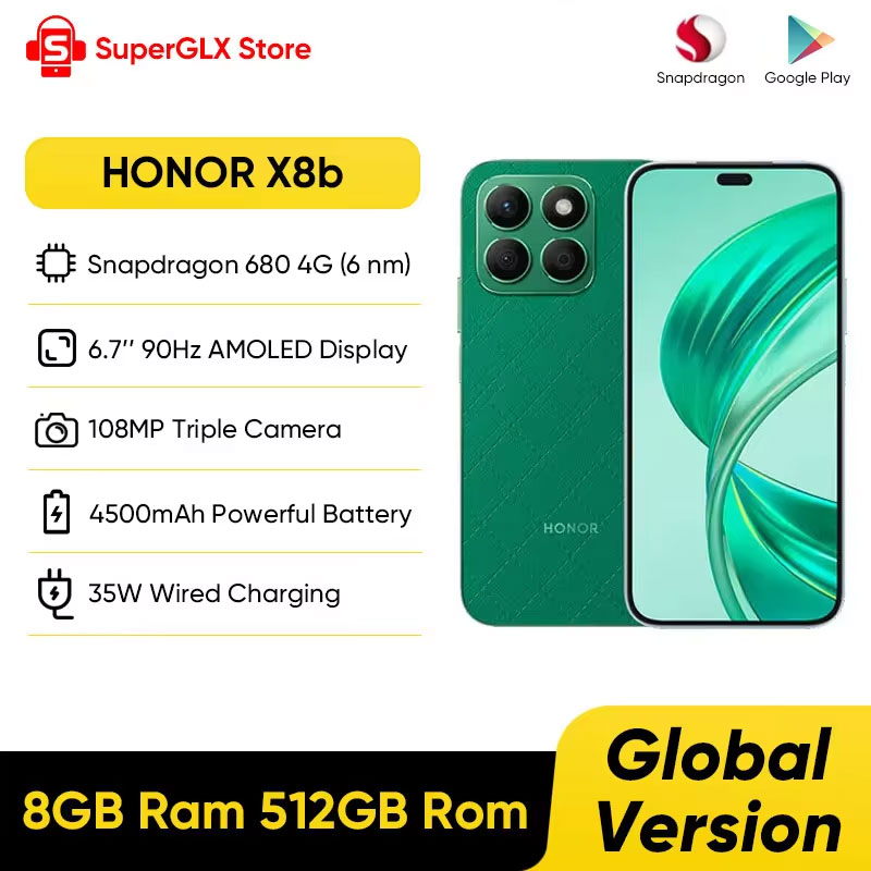 Nuevo HONOR X8b 4G Smartphone 8GB RAM 512GB ROM Snapdragon 680 6,7 pulgadas 90Hz pantalla de velocidad de actualización cámara de 108MP batería de 4500mAh