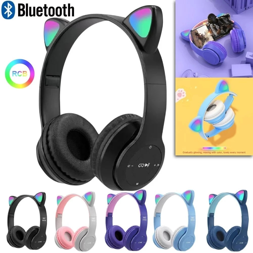 P47M Drahtlose Bluetooth Headset Gamer Katze LED Licht Wasserdichte Noise Cancelling Ohrhörer Drahtlose Kopfhörer Bluetooth Kopfhörer