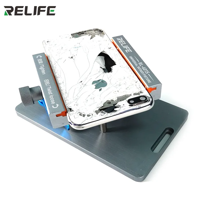 Relife RL-601S 2-in-1 Anti-Rutsch 360 ° Rotierender Halterungsklemmhalter für iPhone Samsung Huawei. Entfernen Sie die Reparatur der hinteren Glasabdeckung