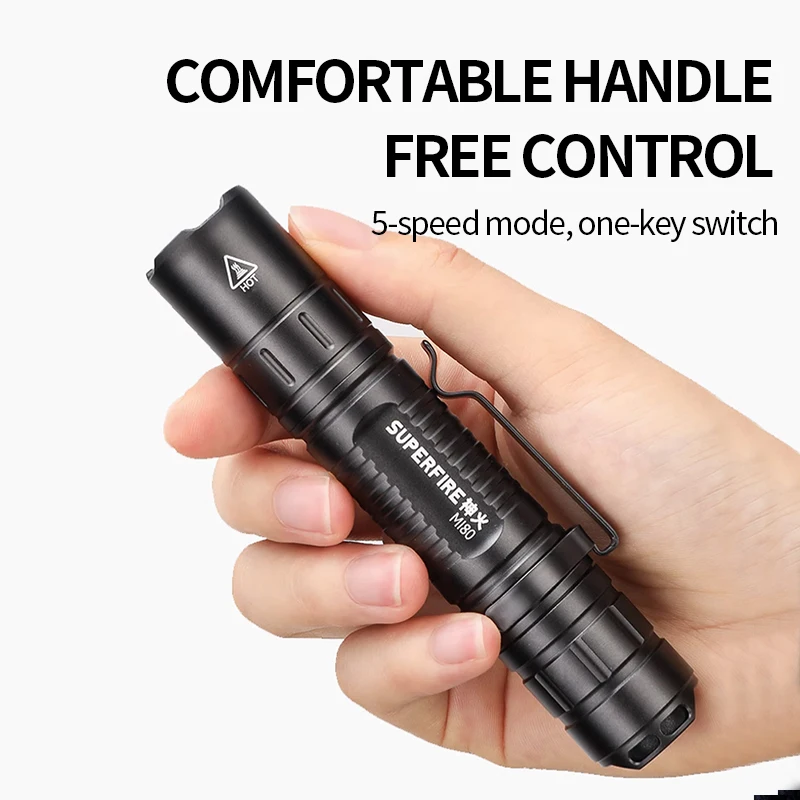 SUPERFIRE MI80-S 15W EDC Powerful Led Flashlight 18650 Battery 1100LM Torch Portable Camping Fishing Lantern Tactical flashlight