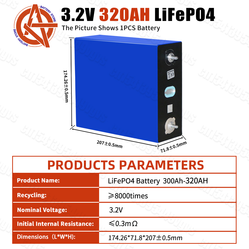 Grade A 3.2V 320AH Lifepo4 Battery Rechargeable Lithium Iron Phosphate  DIY 12V 24V 48V for Camping Boats Golf Cart RV Forklift