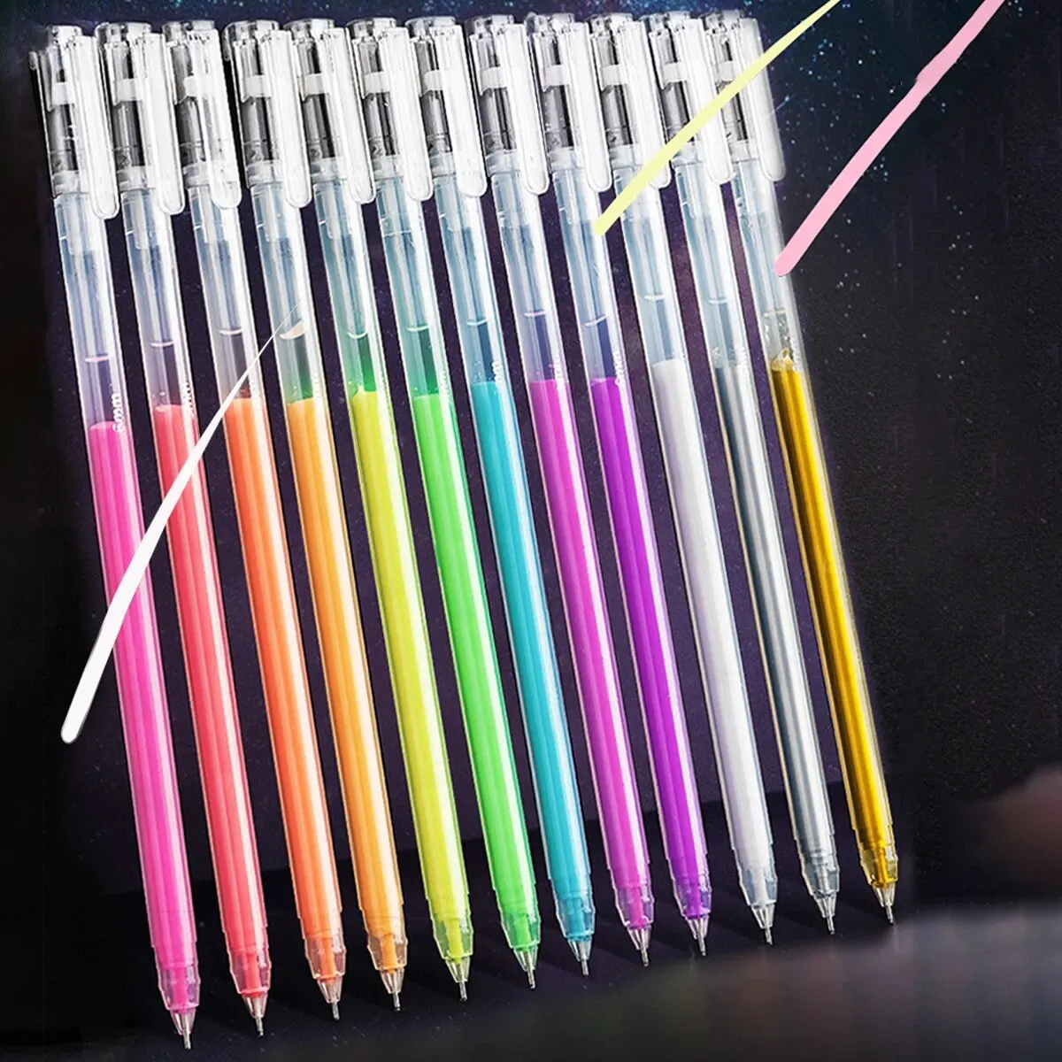 12 สีขนาดใหญ่ความจุเข็ม Highlighter Fine TIP 0.5 มม.ปากกาเจลวาด DIY การ์ดสีดําวาดเครื่องหมายไดอารี่ Doodling