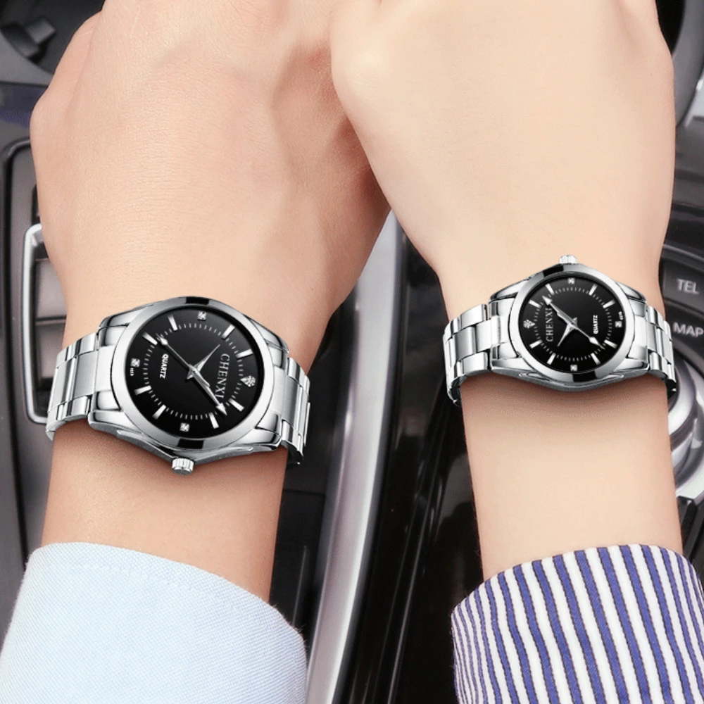 Reloj de cuarzo de acero inoxidable para parejas, cronógrafo de marca Simple, clásico, resistente al agua, Masculino