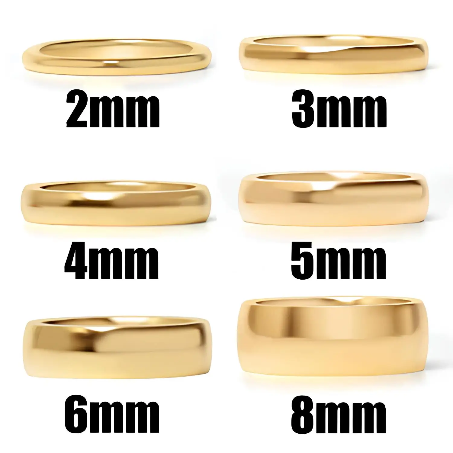 공장 직접 판매 여성을위한 2mm 3mm 4mm 5mm 6mm 8mm 약혼 밴드 반지 간단한 18K 골드 PVD 스테인레스 스틸 쥬얼리 CFR0264
