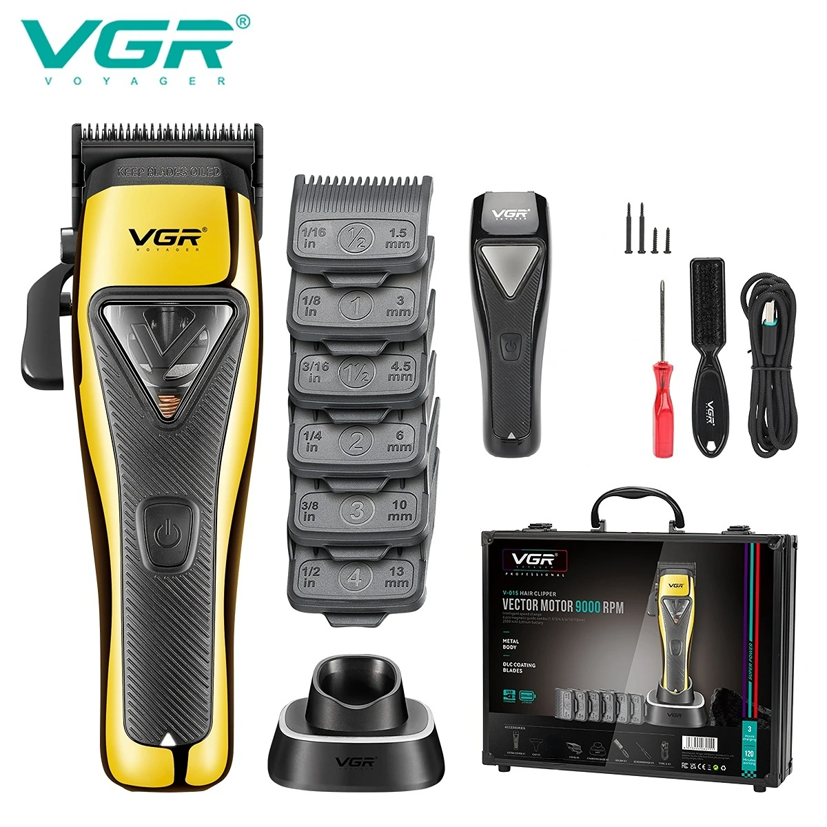 VGR Haarschneider Professioneller Haarschneider Elektrisch Haarschneidemaschine Vektormotor Haarschnitt 9000 U/min Haarschneider für Männer V-015