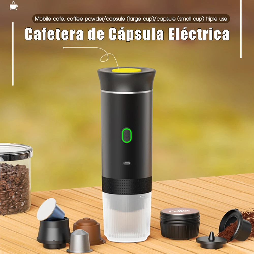 MicroData Caffettiera elettrica portatile a capsule Caffettiera 3 in 1 Caffettiera Espresso Pompa di riscaldamento senza fili Pressa Caffettiera da viaggio