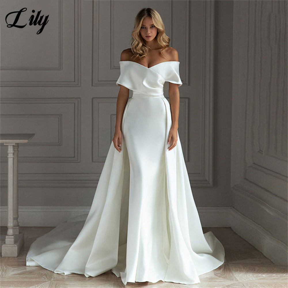 Lily blanc robes de soirée élégantes hors de l'épaule dos nu robe de bal Satin sirène robe de soirée de mariage robe de bal personnalisé