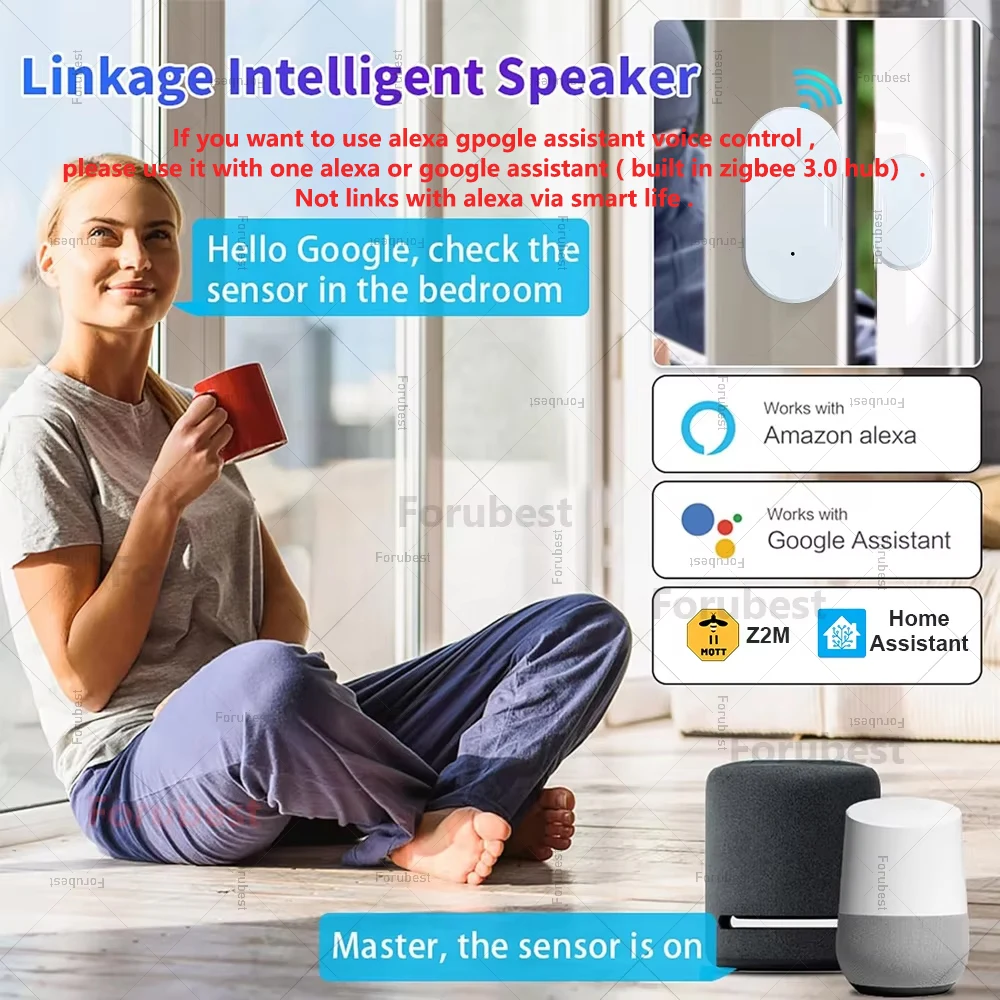 Sensor de puerta Zigbee, Detector de contacto de ventana abierto y cerrado con detección de luminosidad/vibración, Control por aplicación para Alexa Google Home Z2M