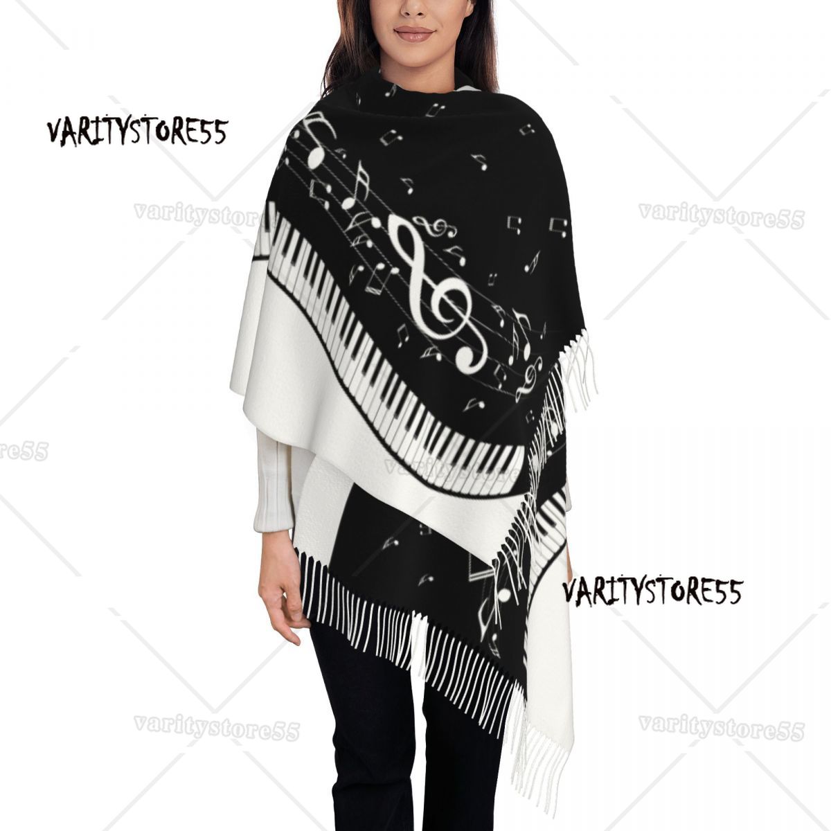 Benutzer definierte Klavier tasten Musiknoten Schal Wrap Frauen lange Winter warme Quaste Schal Unisex Schals