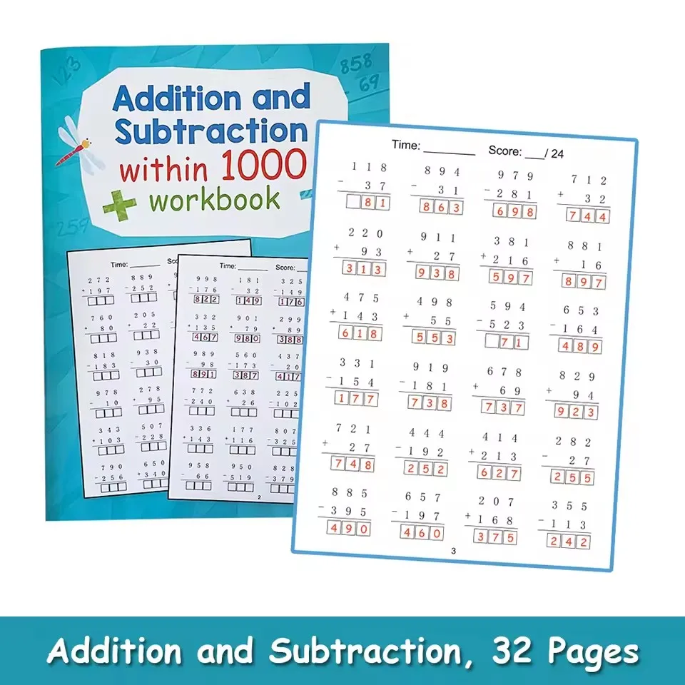 Math Workbook Addition Subtraction Within 1000 | Primary School Training Book | Arithmetic Competition