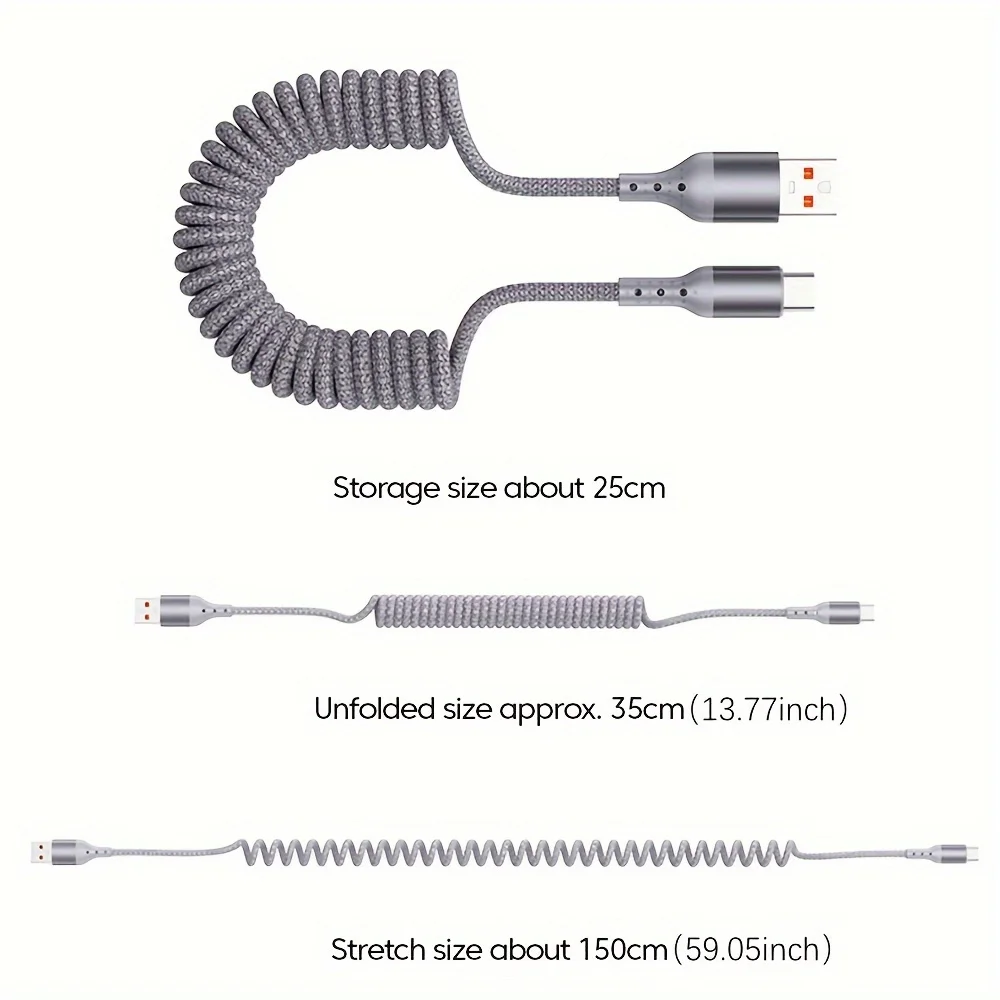 100W USB Type C Spring Car Fast Charging Cable for Samsung Xiaomi Huawei 60W USB C Data Cord for iPhone 15 Huawei USB C Wire