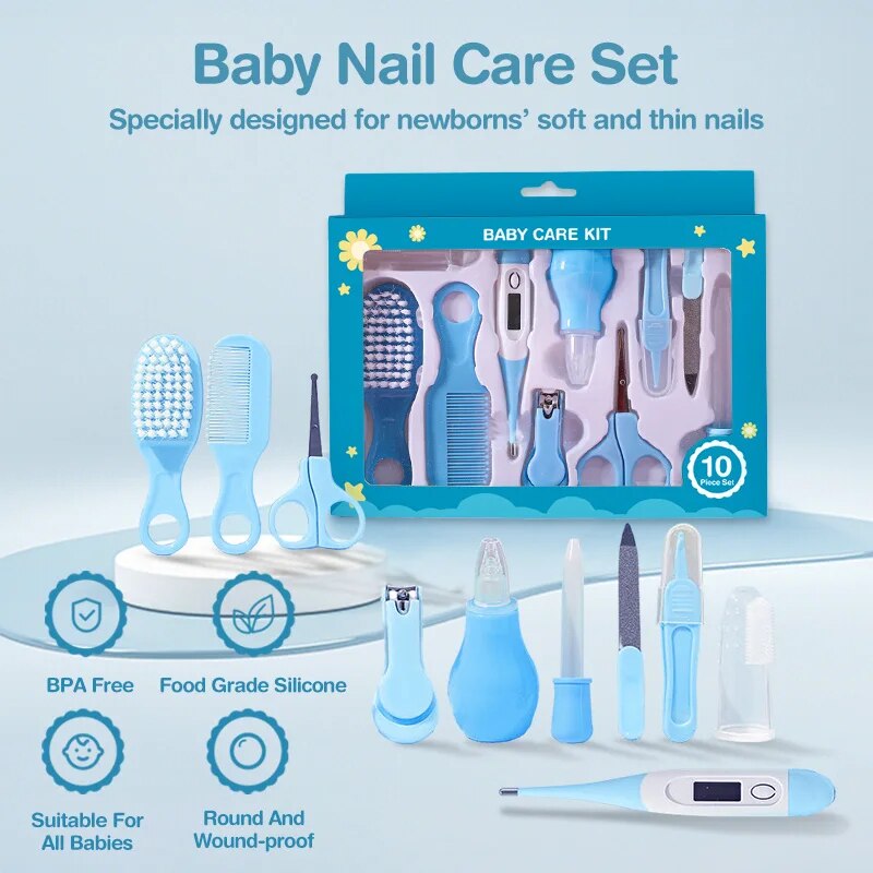10-teiliges Set für Neugeborene, Nagelhaare, tägliche Pflege, für Kleinkinder, Kinder, Pflegebürste, Kamm, sicheres Nagelknipser-Set für Babys, Geschenk