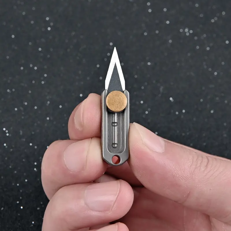 1pc New Pure Titanium Mini Push Knife  Keychain Pendant Unpacking Express Opening Utility Knife