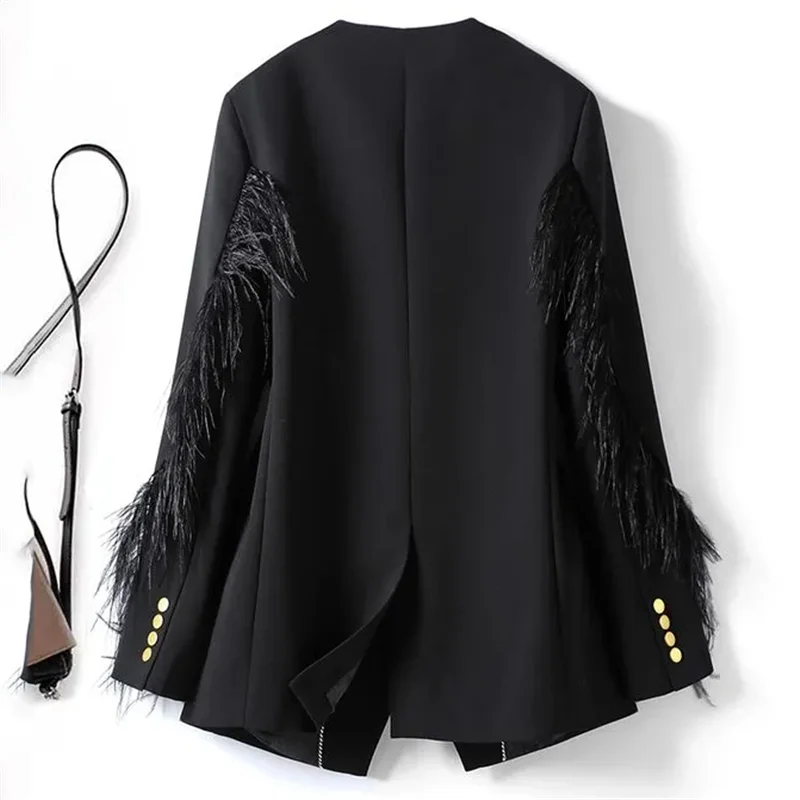 Chaqueta de traje de primavera y otoño para mujer, abrigo informal holgado a la moda, Blazer de Color puro con botones y borlas, prendas de vestir exteriores para mujer 2024