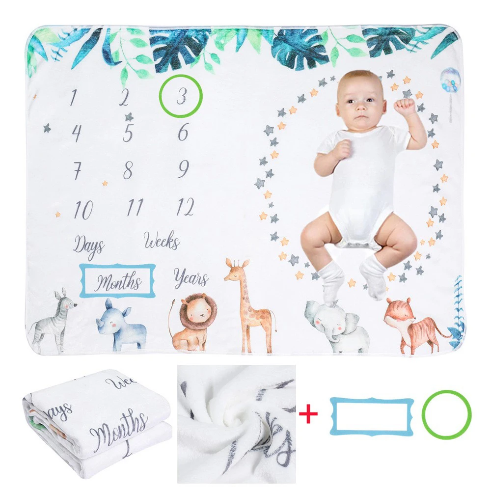 Ylsteed Coperta mensile per bambini, in pile, sfondo fotografico, per ragazzo, ragazza, leone, animale, coniglio, stampa, coperta da tiro