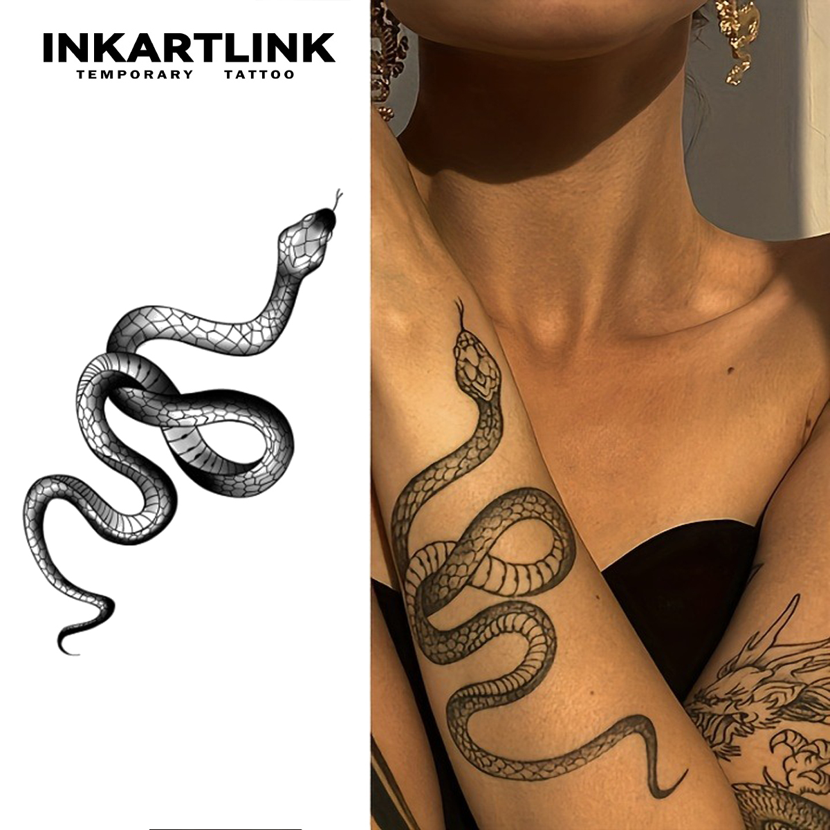 Etiqueta engomada del tatuaje temporal del serpiente, tatuaje mágico impermeable, dura hasta 15 días tatuaje falso, tatuaje semipermanente