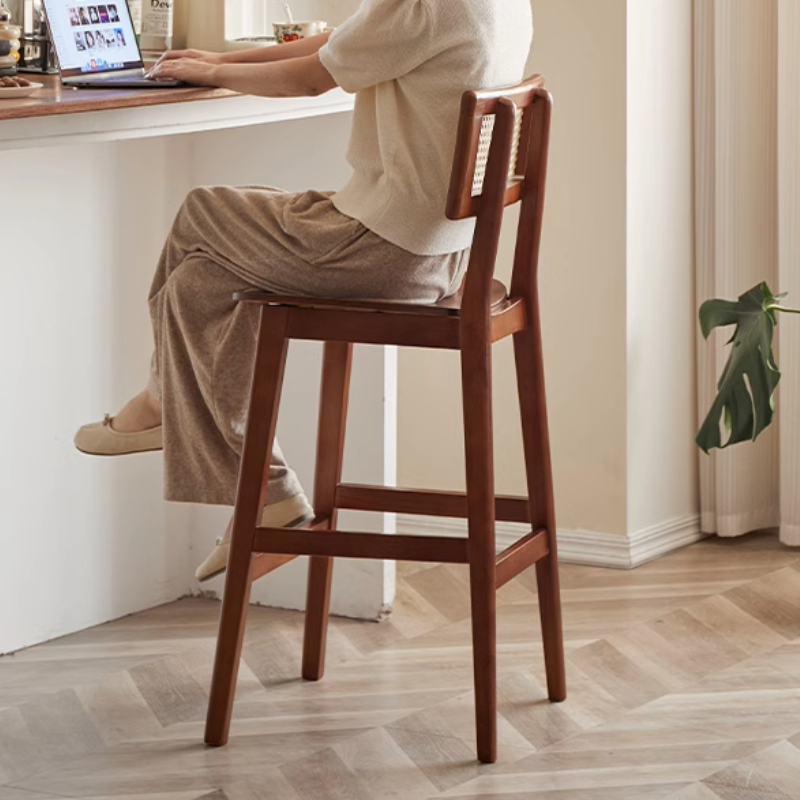 Sillas de Bar de madera maciza nórdica, sillas de Bar cómodas y relajantes de tejido Retro, respaldo ergonómico, Muebles para el hogar