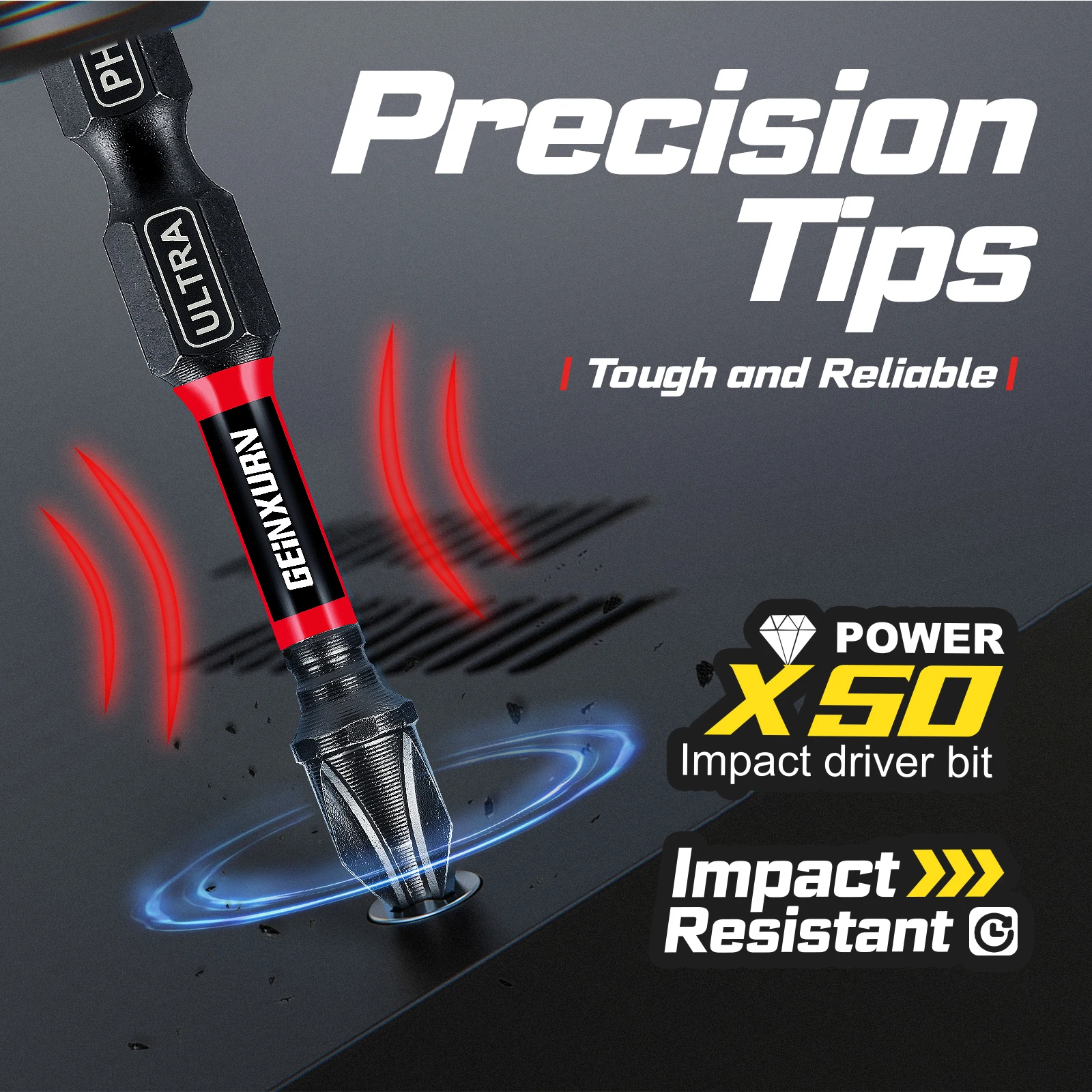 Geinxurn Juego de puntas de destornillador Phillips/cuadrado/ranurado de impacto, juego de puntas de acero S2 magnéticas de 2 pulgadas con base codificada en color, 13 piezas