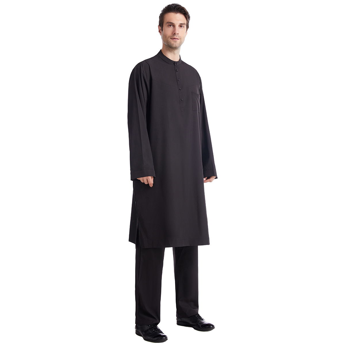 Homens muçulmanos jubba thobe 2 pice conjunto superior com calça dos homens abaya longo islâmico eid 2025 ramadan longo robe saudita wear caftan dubai árabe