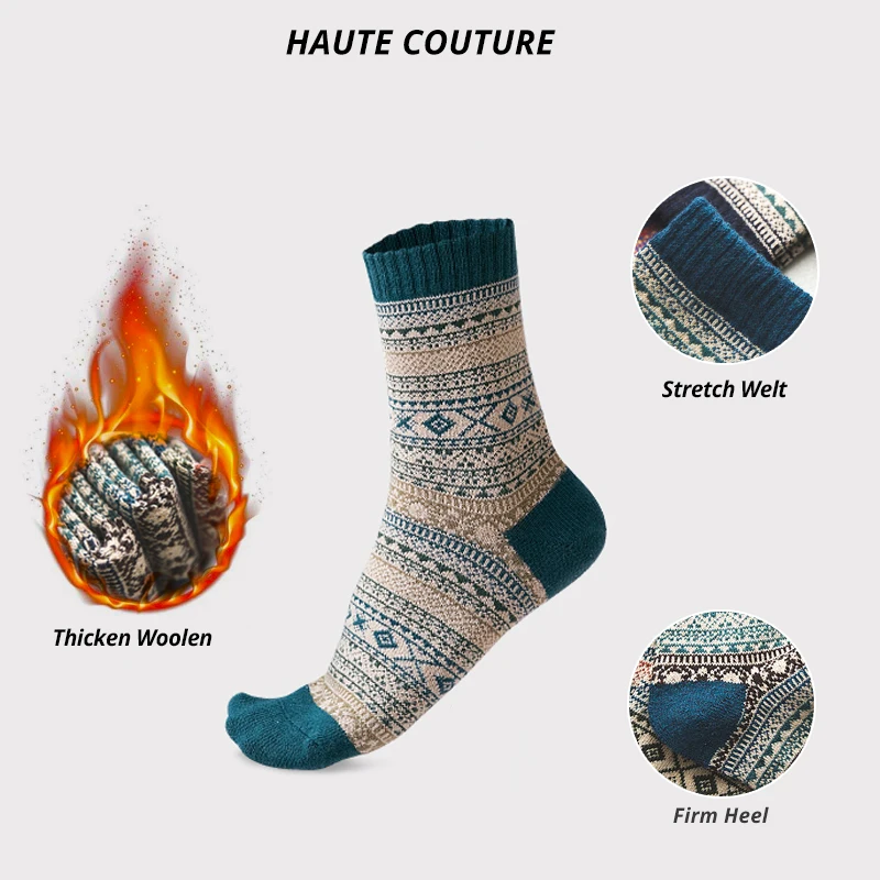 Marca HSS, 5 pares de calcetines de invierno para hombre, calcetines gruesos de lana de oveja, calcetines cálidos de estilo Retro para hombre, calcetines coloridos de moda para botas de nieve para hombre