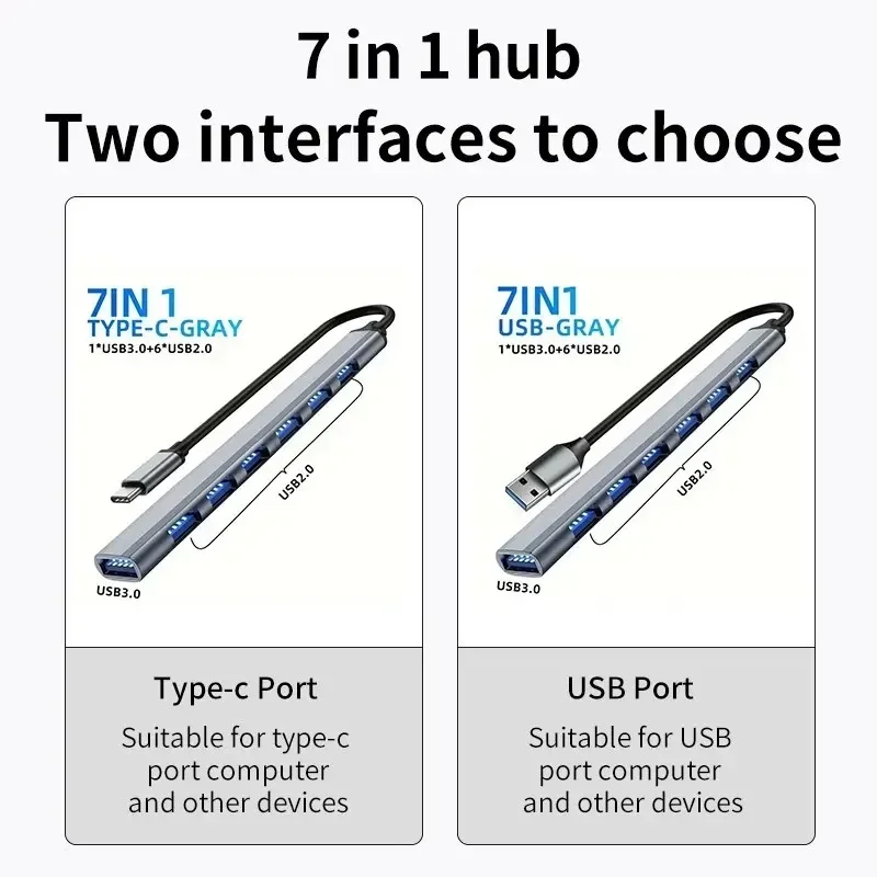 7-Port Typ C Hub USB 30 OTG Adapter für MacBook Lenovo Xiaomi Laptop PC Computer Multi Splitter Zubehör