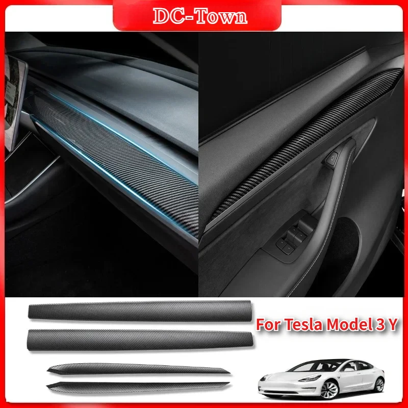 Dashboard Trim Strip for Tesla Model 3 Y Center Console Panel Sticker Cover Carbon Fiber ABS Modely Car Accessories 2017-2023