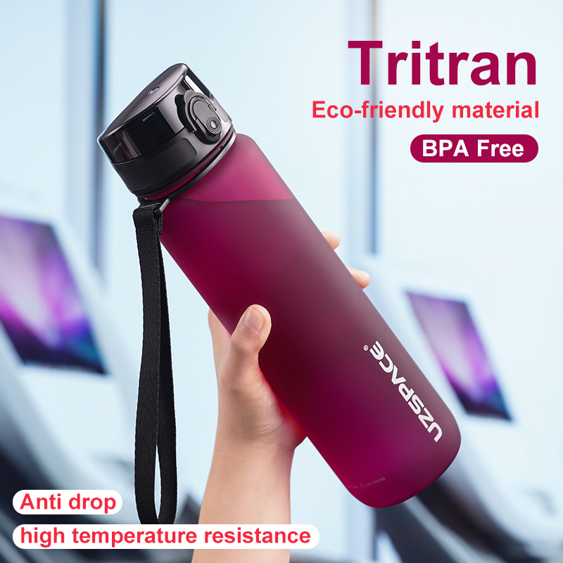 UZSPACE botella de agua botella para agua deportiva portátil a prueba de fugas y a prueba de caídas taza gimnasio escolar hervidor de viaje al aire libre material de protección ambiental Tritan libre de BPA 500/1000 ML