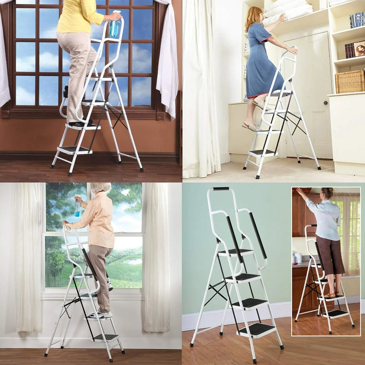 DayPlus Sgabello pieghevole di sicurezza Scaletta a 2-4 gradini Scaletta pieghevole portatile Piedini antiscivolo per ufficio domestico interno ed esterno